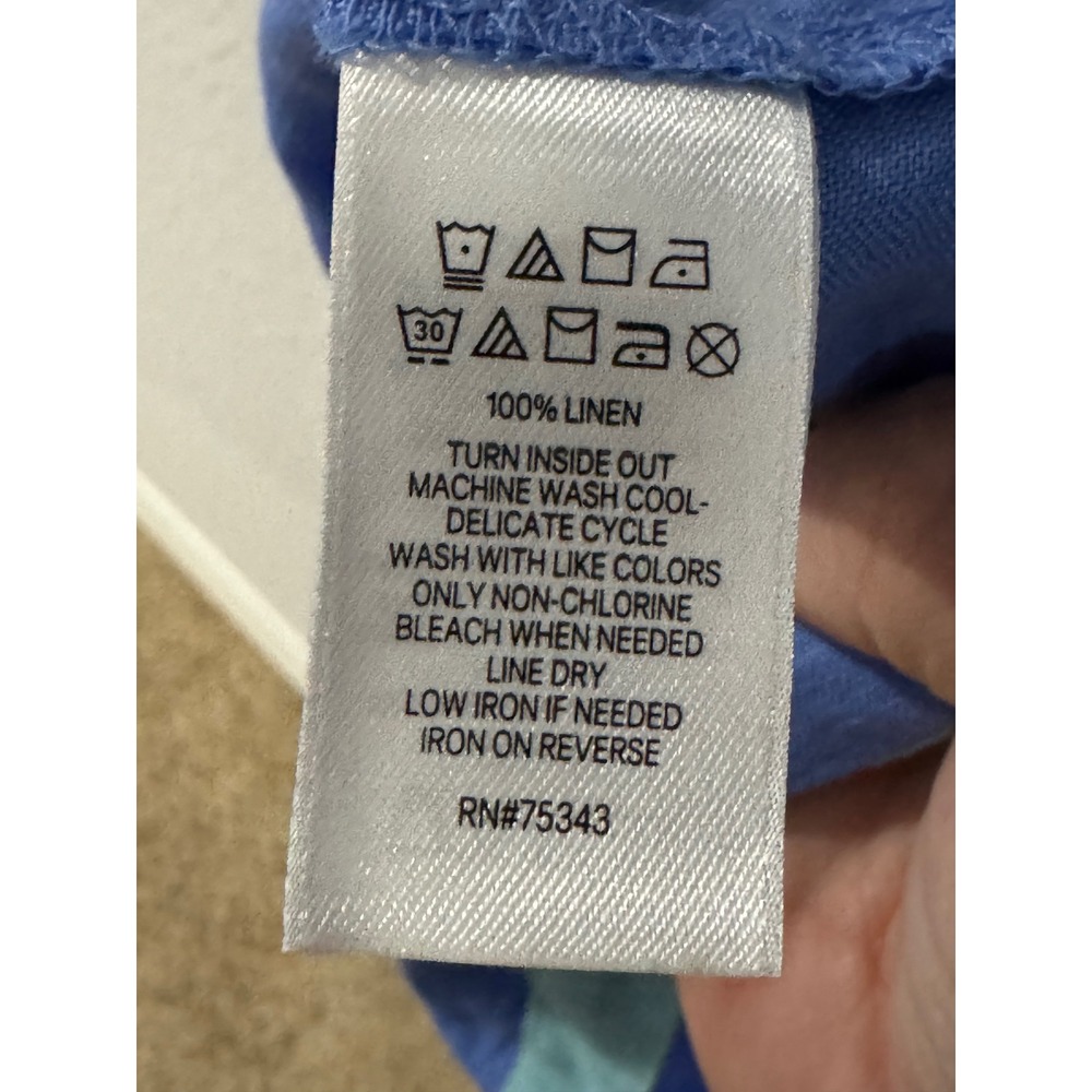 Sigrid Olsen 100% Linen Tunic Dress Blue Aqua Trim Size L - Picture 4 of 4